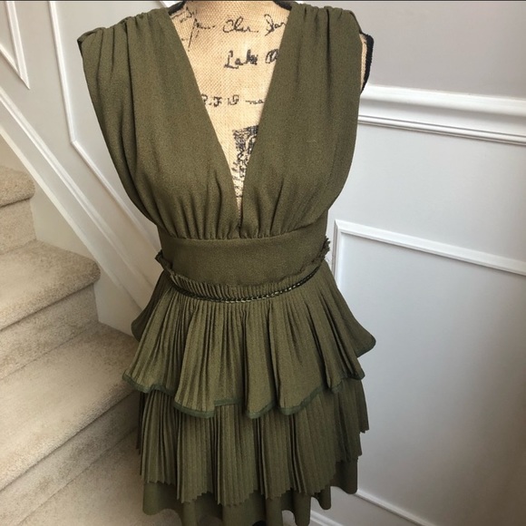 Olive green ruffle tiered dress - Picture 3 of 7